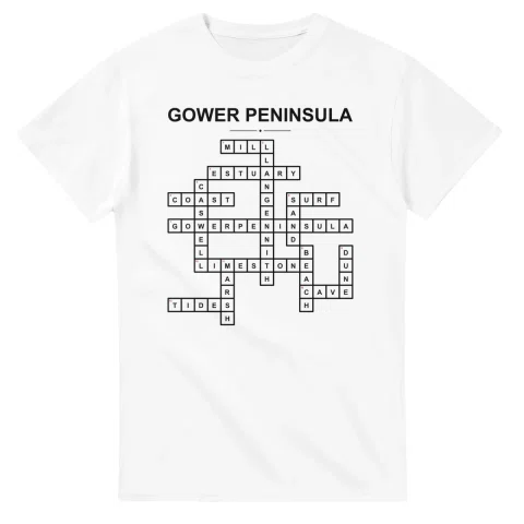 Monochrome crossword sheet for Gower Peninsula, with a large place-name heading, a letter grid, and numbered across and down clues.