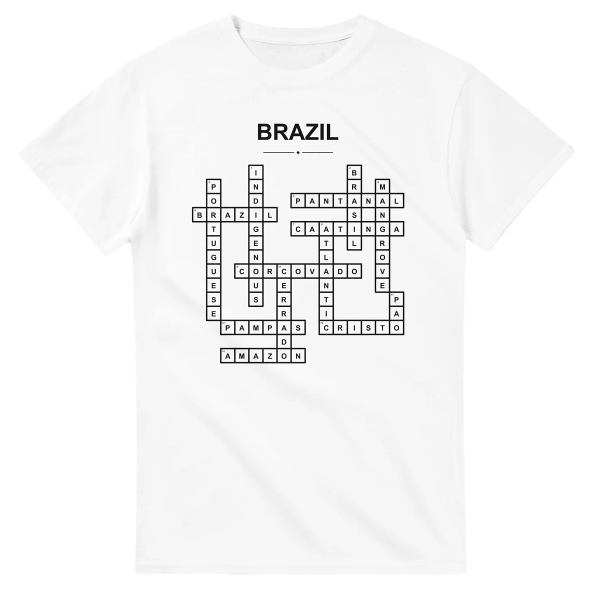 Monochrome crossword sheet for Brazil, with a large place-name heading, a letter grid, and numbered across and down clues.