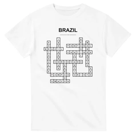 Monochrome crossword sheet for Brazil, with a large place-name heading, a letter grid, and numbered across and down clues.