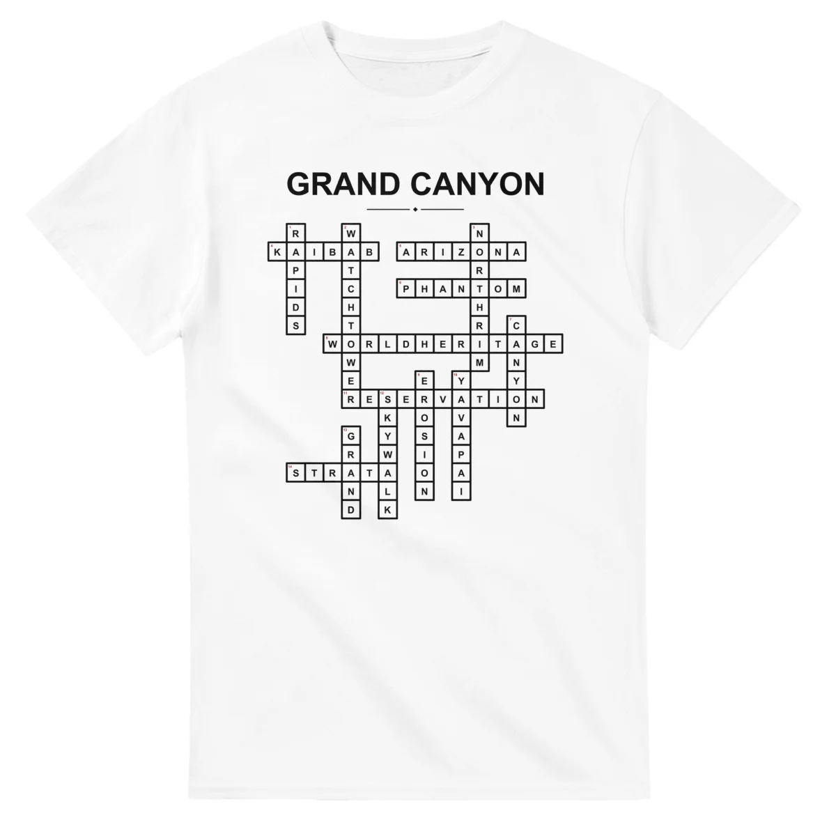 Monochrome crossword sheet for Grand Canyon, with a large place-name heading, a letter grid, and numbered across and down clues.