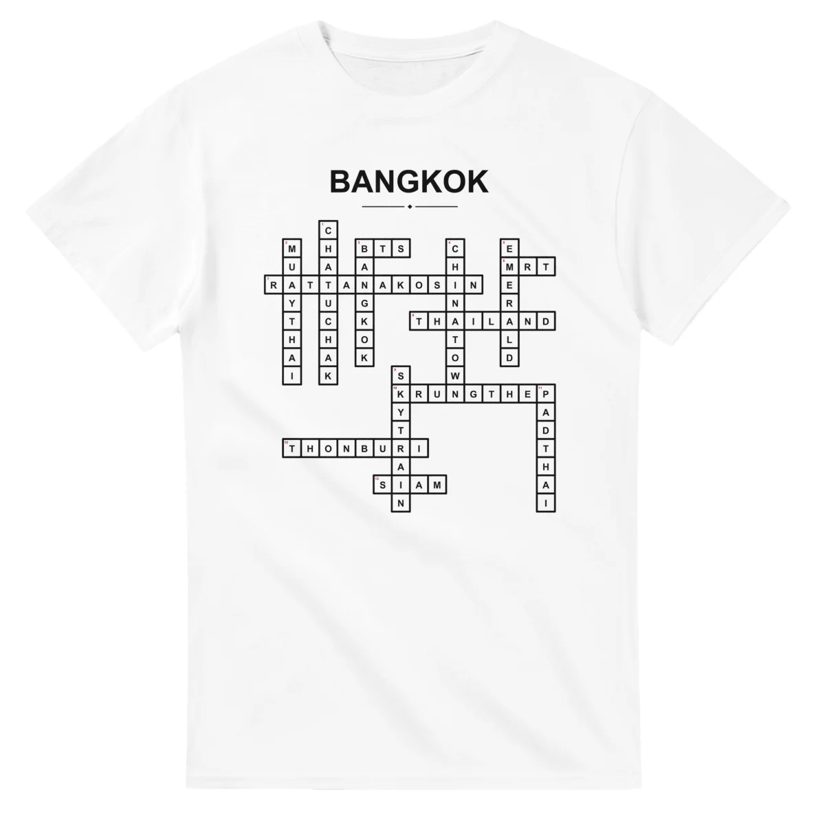 Monochrome crossword sheet for Bangkok, with a large place-name heading, a letter grid, and numbered across and down clues.