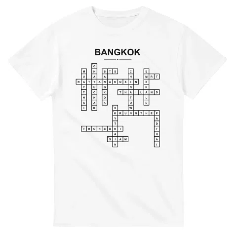 Monochrome crossword sheet for Bangkok, with a large place-name heading, a letter grid, and numbered across and down clues.