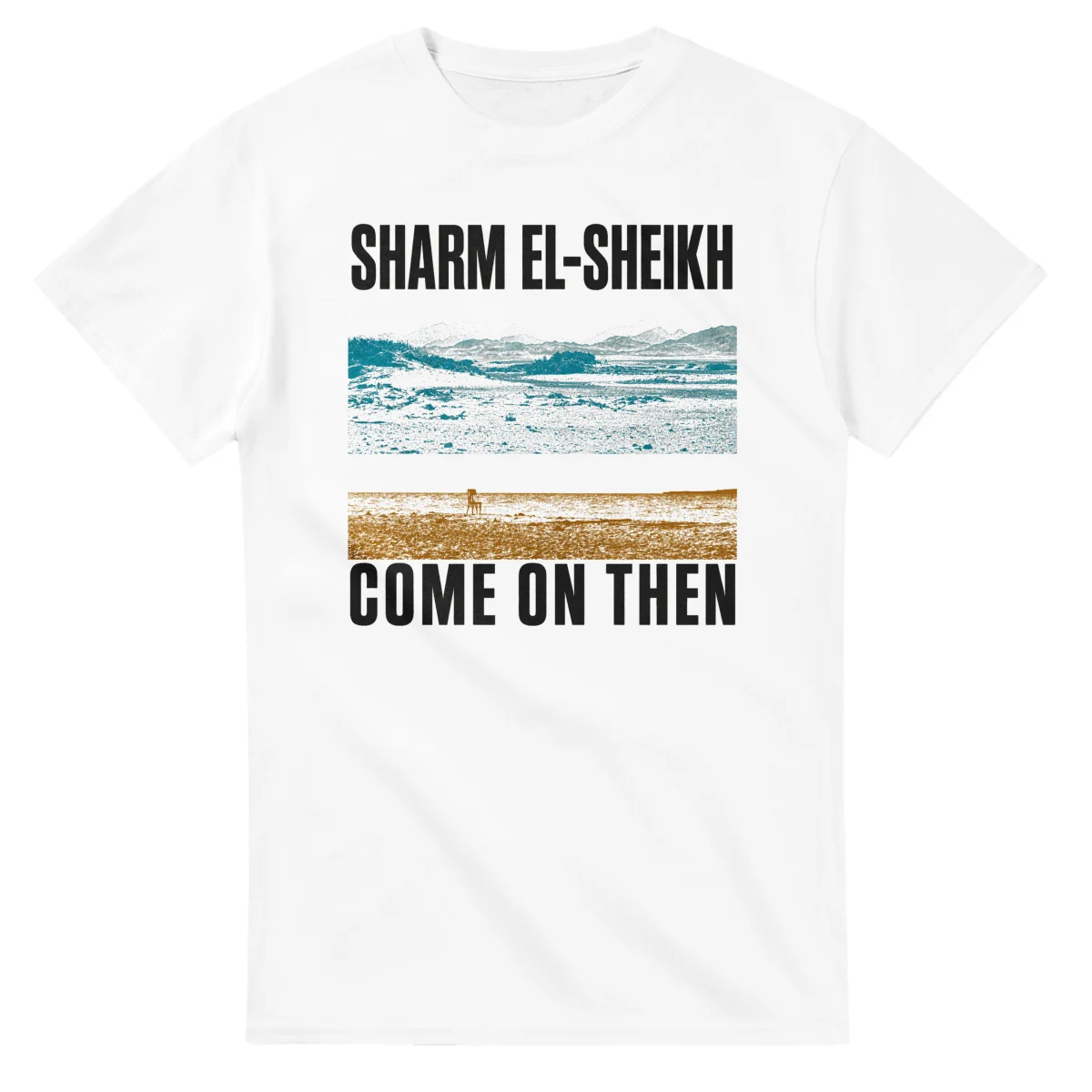 Two-colour scenic illustration for Sharm el-Sheikh, with the place name and COME ON THEN lettering.