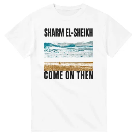 Two-colour scenic illustration for Sharm el-Sheikh, with the place name and COME ON THEN lettering.