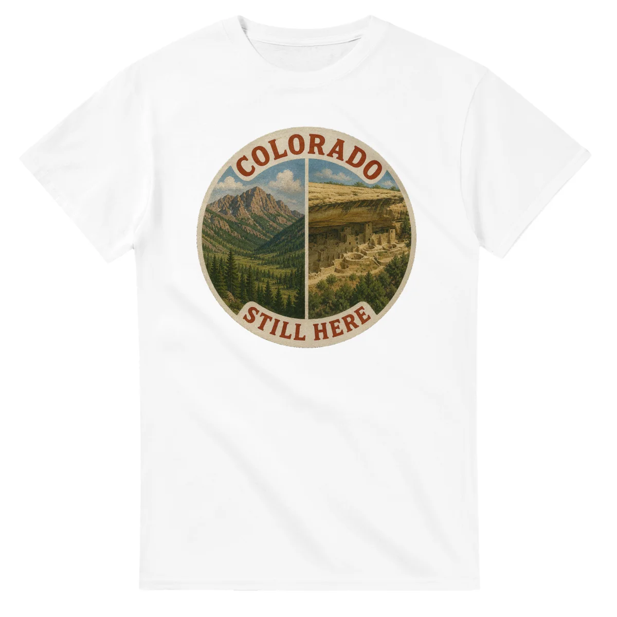 Painted, panelled scenic illustration for Colorado, with paired local scenes and the place name in lettering.