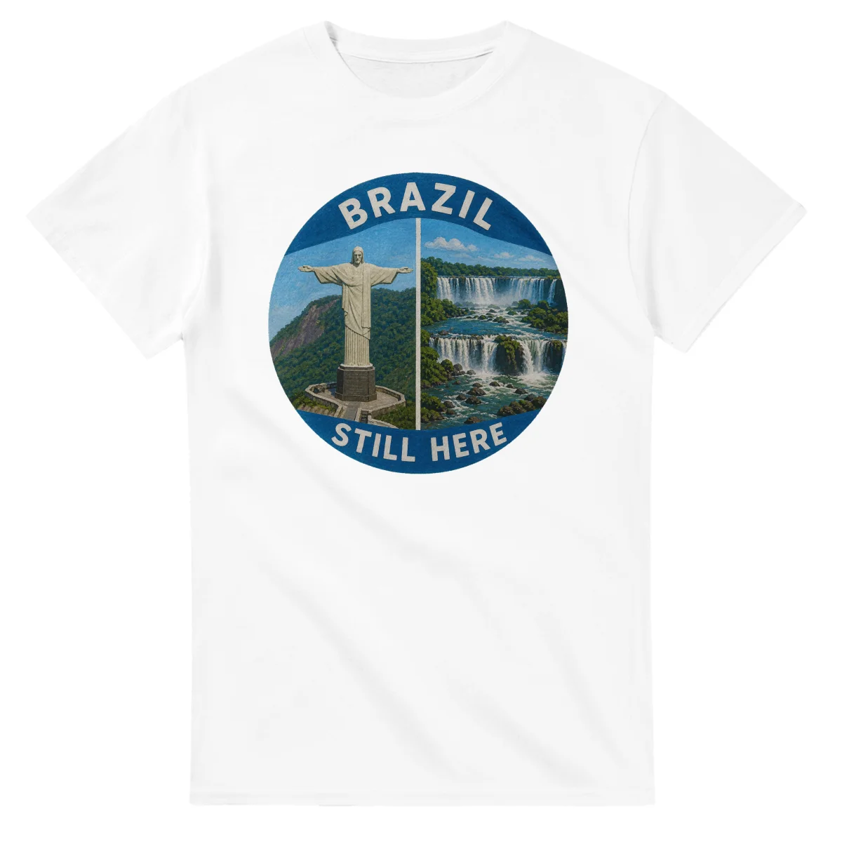 Painted, panelled scenic illustration for Brazil, with paired local scenes and the place name in lettering.
