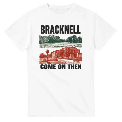 Two-colour scenic illustration for Bracknell, with the place name and COME ON THEN lettering.