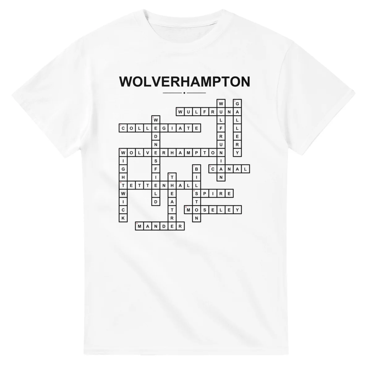 Monochrome crossword sheet for Wolverhampton, with a large place-name heading, a letter grid, and numbered across and down clues.