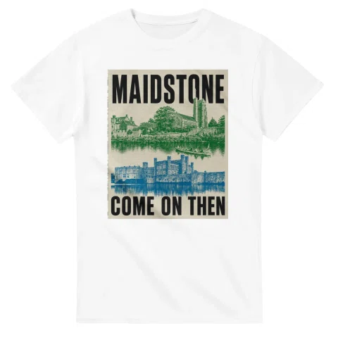 Two-colour scenic illustration for Maidstone, with the place name and COME ON THEN lettering.