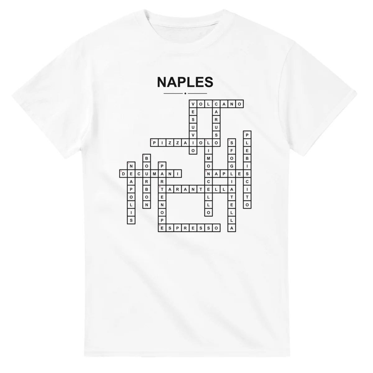 Monochrome crossword sheet for Naples, with a large place-name heading, a letter grid, and numbered across and down clues.