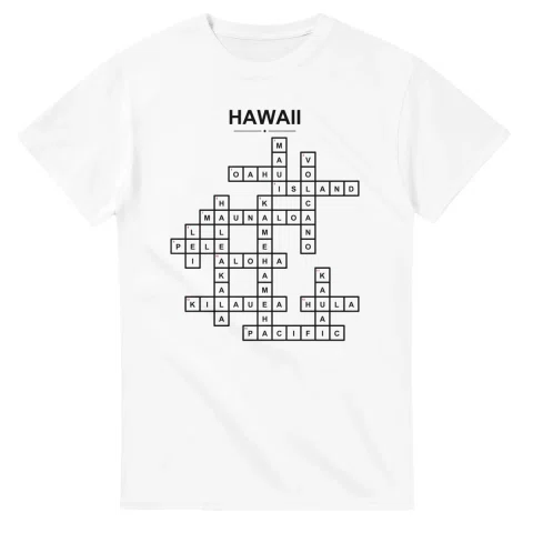 Monochrome crossword sheet for Hawaii, with a large place-name heading, a letter grid, and numbered across and down clues.