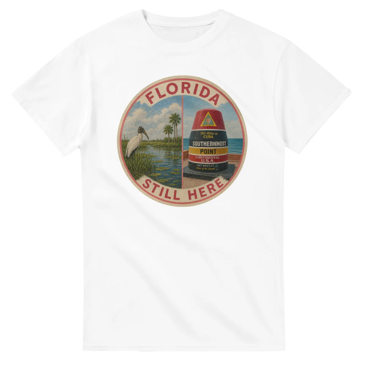 Painted, panelled scenic illustration for Florida, with paired local scenes and the place name in lettering.