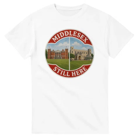 Painted, panelled scenic illustration for Middlesex, with paired local scenes and the place name in lettering.