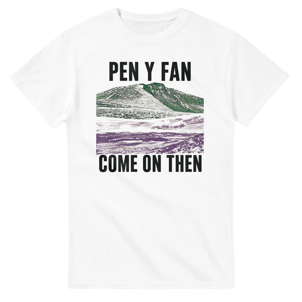 Two-colour scenic illustration for Pen y Fan, with the place name and COME ON THEN lettering.