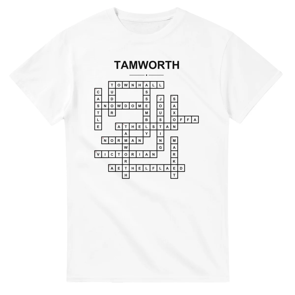 Monochrome crossword sheet for Tamworth, with a large place-name heading, a letter grid, and numbered across and down clues.