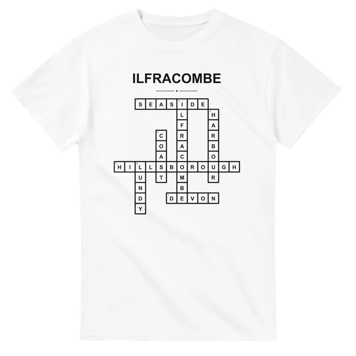 Monochrome crossword sheet for Ilfracombe, with a large place-name heading, a letter grid, and numbered across and down clues.