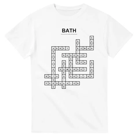 Monochrome crossword sheet for Bath, with a large place-name heading, a letter grid, and numbered across and down clues.