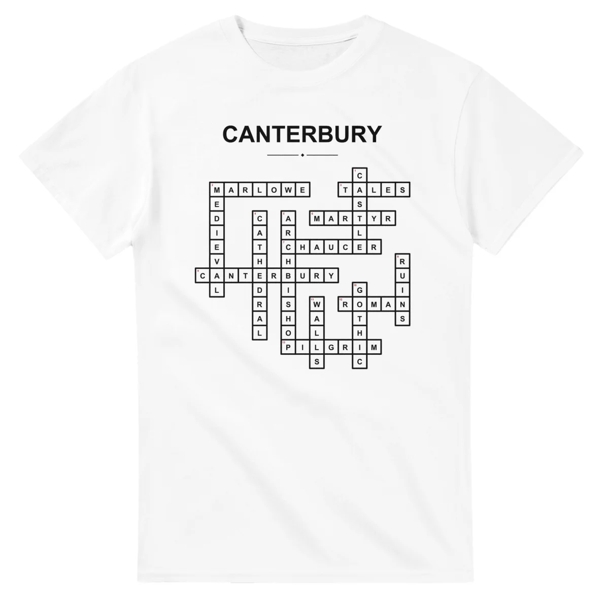 Monochrome crossword sheet for Canterbury, with a large place-name heading, a letter grid, and numbered across and down clues.