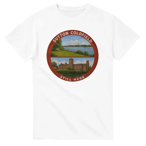 Painted, panelled scenic illustration for Sutton Coldfield, with paired local scenes and the place name in lettering.