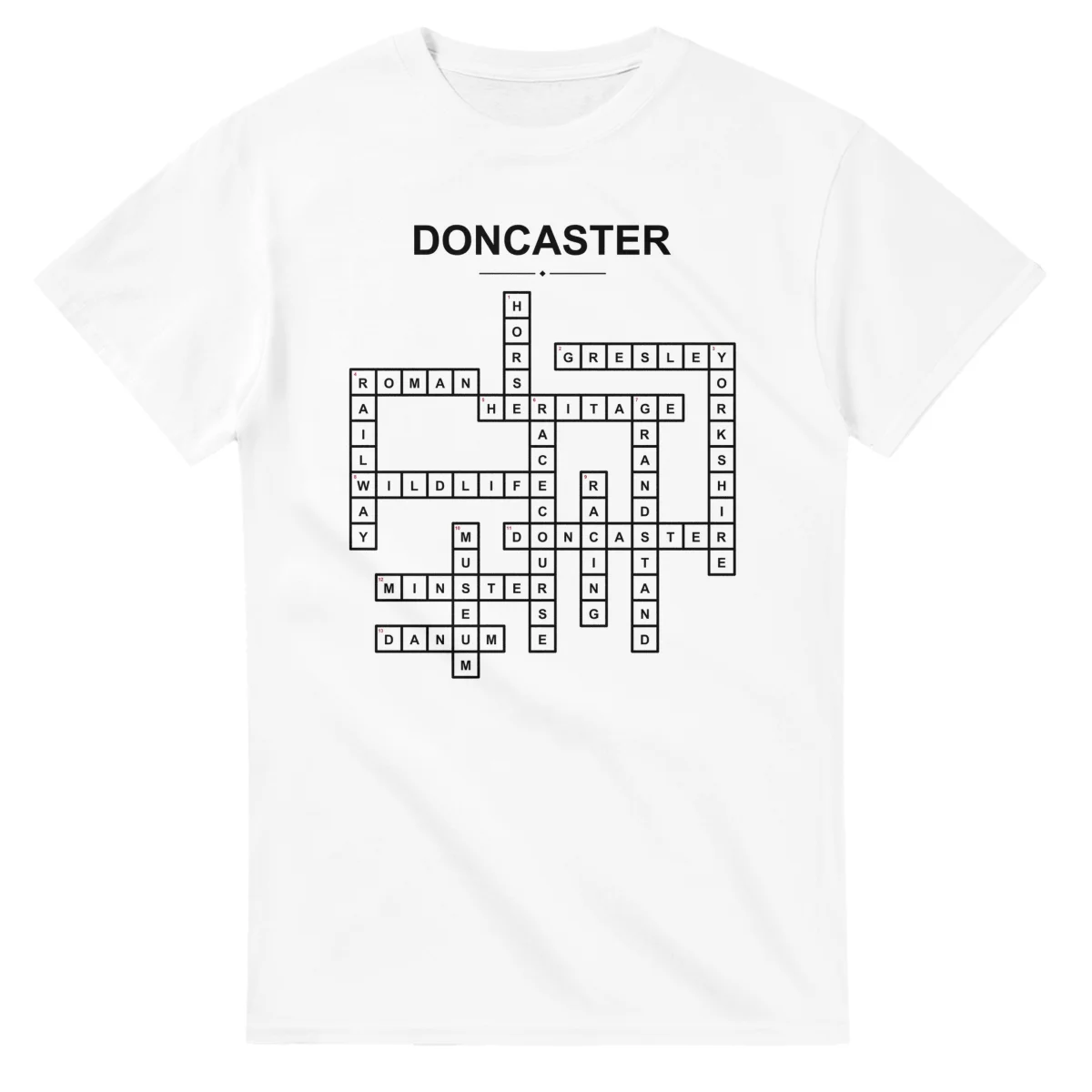 Monochrome crossword sheet for Doncaster, with a large place-name heading, a letter grid, and numbered across and down clues.