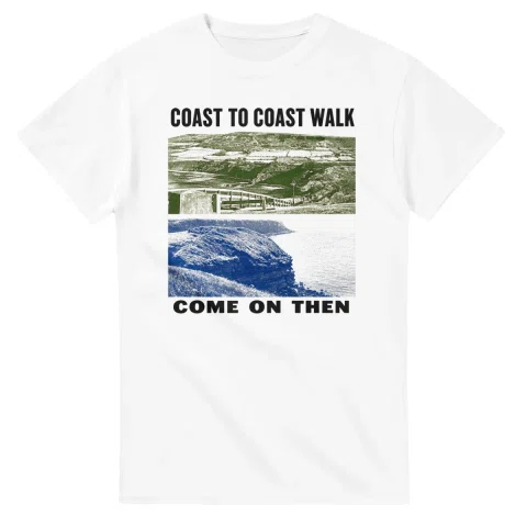 Two-colour scenic illustration for Coast to Coast Walk, with the place name and COME ON THEN lettering.