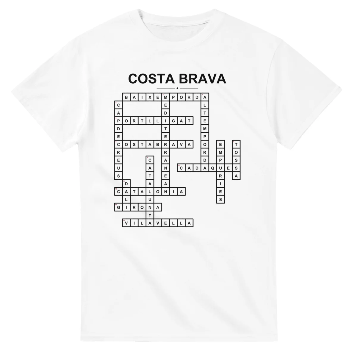Monochrome crossword sheet for Costa Brava, with a large place-name heading, a letter grid, and numbered across and down clues.