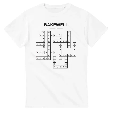 Monochrome crossword sheet for Bakewell, with a large place-name heading, a letter grid, and numbered across and down clues.