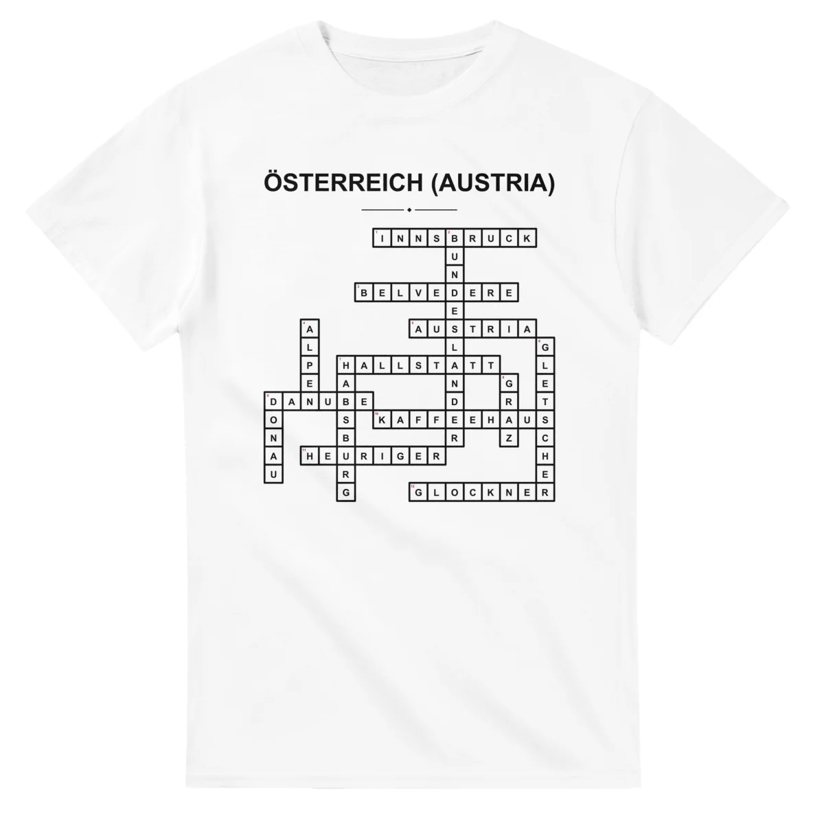 Monochrome crossword sheet for Österreich (Austria), with a large place-name heading, a letter grid, and numbered across and down clues.