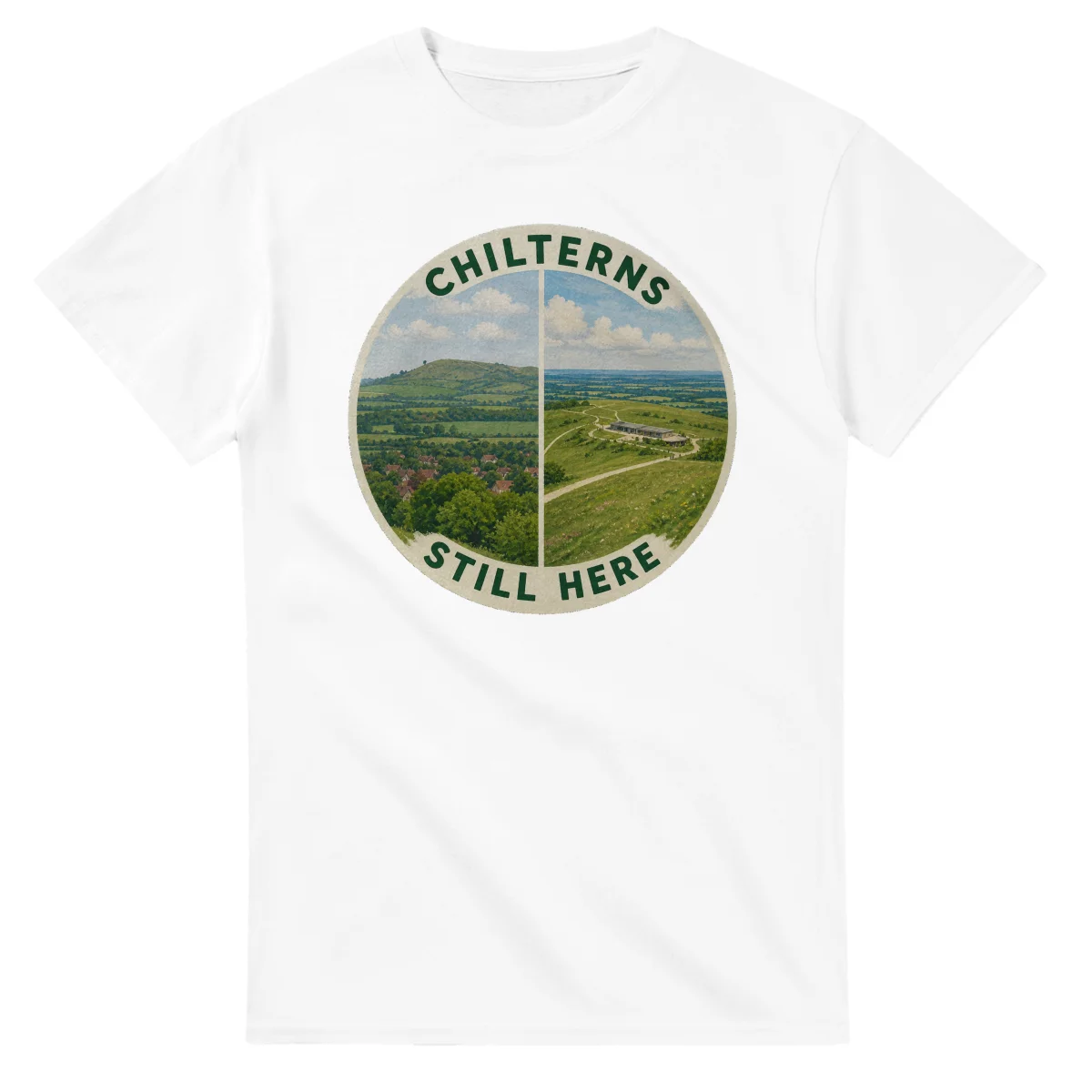 Painted, panelled scenic illustration for Chilterns, with paired local scenes and the place name in lettering.