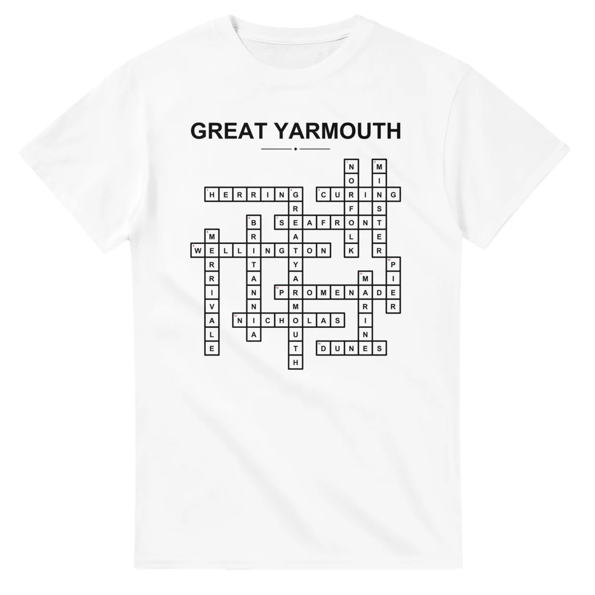 Monochrome crossword sheet for Great Yarmouth, with a large place-name heading, a letter grid, and numbered across and down clues.