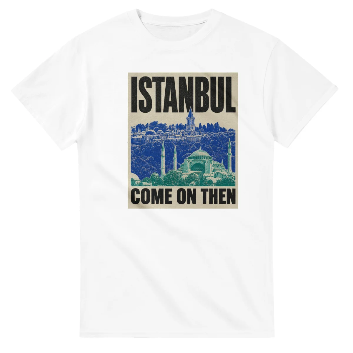 Two-colour scenic illustration for Istanbul, with the place name and COME ON THEN lettering.