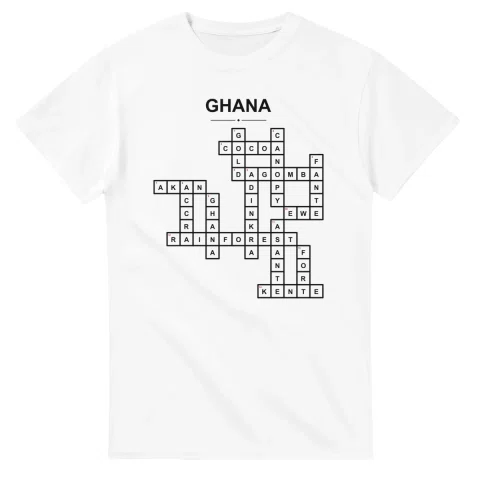 Monochrome crossword sheet for Ghana, with a large place-name heading, a letter grid, and numbered across and down clues.