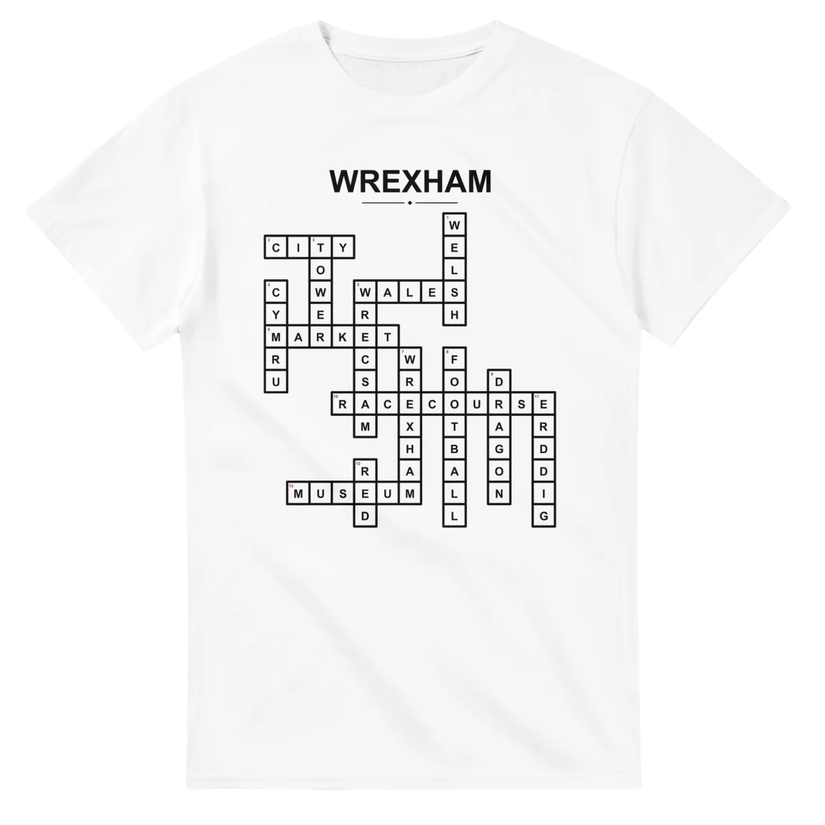Monochrome crossword sheet for Wrexham, with a large place-name heading, a letter grid, and numbered across and down clues.