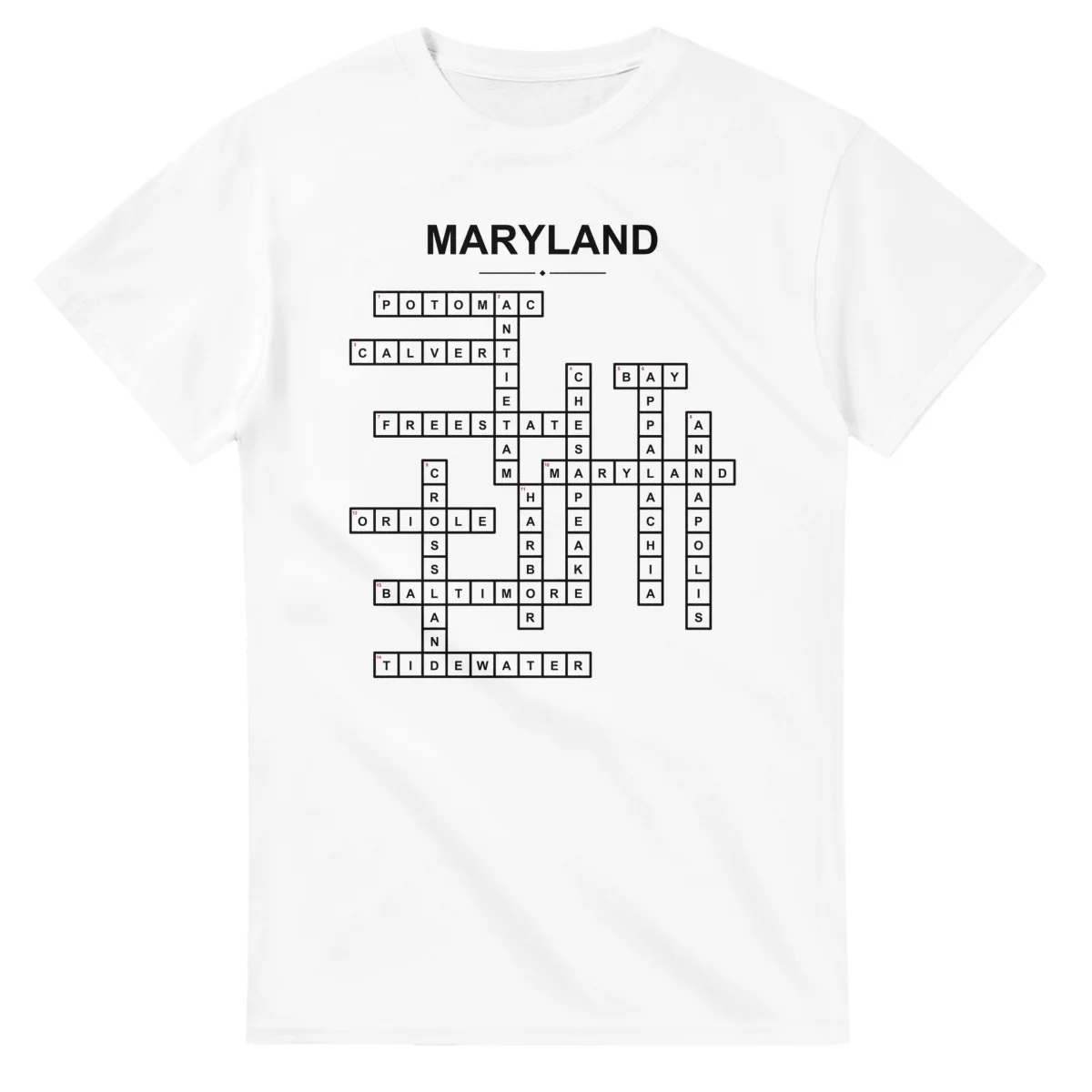 Monochrome crossword sheet for Maryland, with a large place-name heading, a letter grid, and numbered across and down clues.