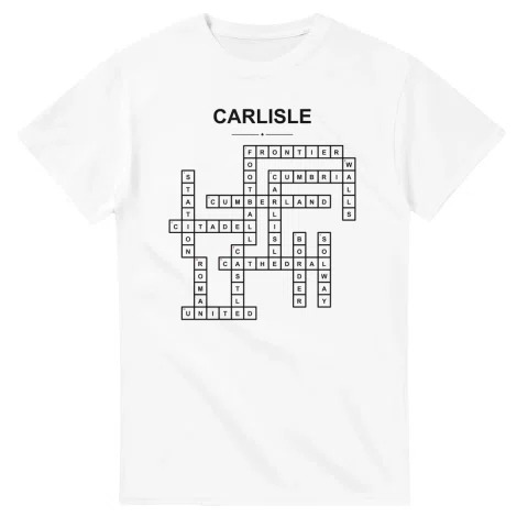 Monochrome crossword sheet for Carlisle, with a large place-name heading, a letter grid, and numbered across and down clues.