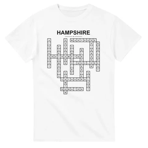 Monochrome crossword sheet for Hampshire, with a large place-name heading, a letter grid, and numbered across and down clues.