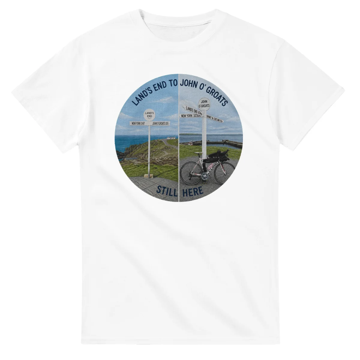 Painted, panelled scenic illustration for Land’s End to John o’ Groats, with paired local scenes and the place name in lettering.