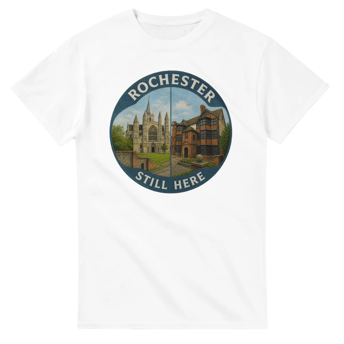 Painted, panelled scenic illustration for Rochester, with paired local scenes and the place name in lettering.