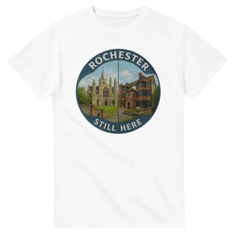Painted, panelled scenic illustration for Rochester, with paired local scenes and the place name in lettering.