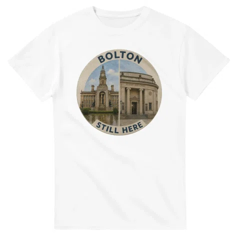 Painted, panelled scenic illustration for Bolton, with paired local scenes and the place name in lettering.