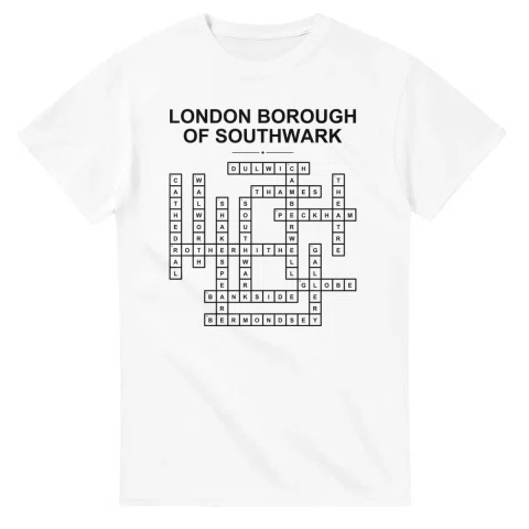 Monochrome crossword sheet for London Borough of Southwark, with a large place-name heading, a letter grid, and numbered across and down clues.