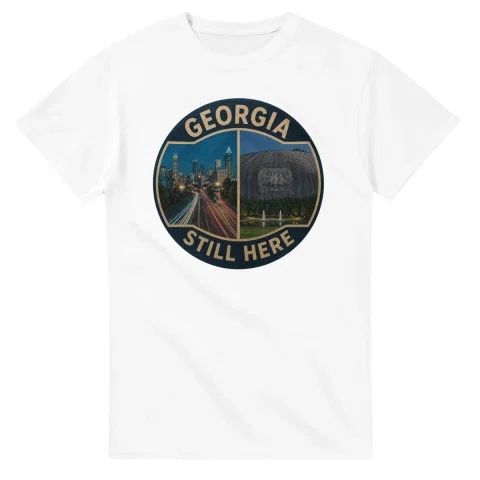 Painted, panelled scenic illustration for Georgia, with paired local scenes and the place name in lettering.