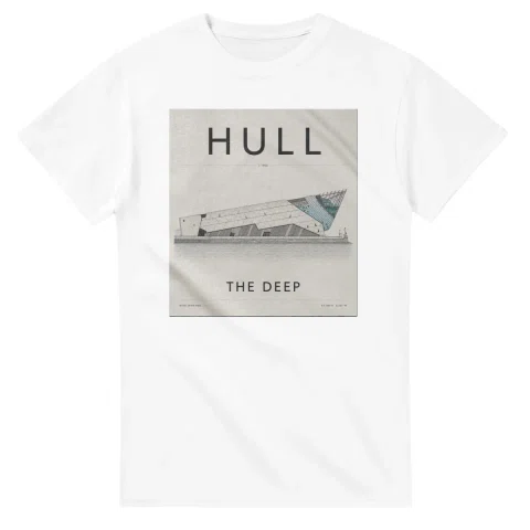 Fine-line engraving-style drawing for Hull, with a landmark caption and small coordinate text.
