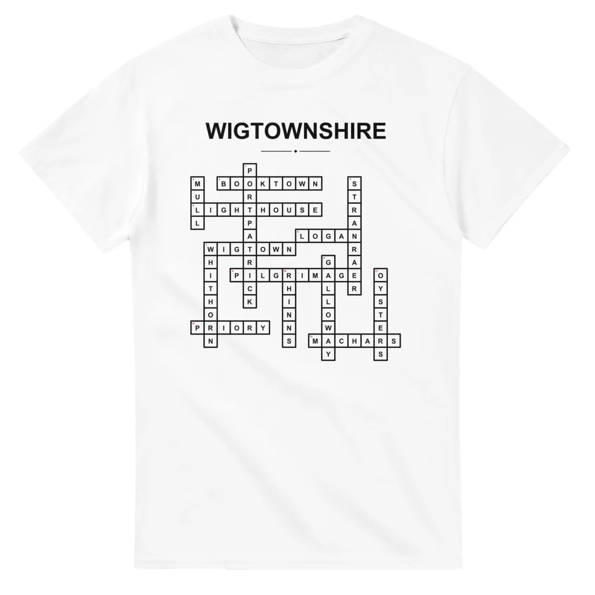 Monochrome crossword sheet for Wigtownshire, with a large place-name heading, a letter grid, and numbered across and down clues.