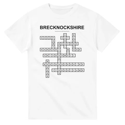 Monochrome crossword sheet for Brecknockshire, with a large place-name heading, a letter grid, and numbered across and down clues.