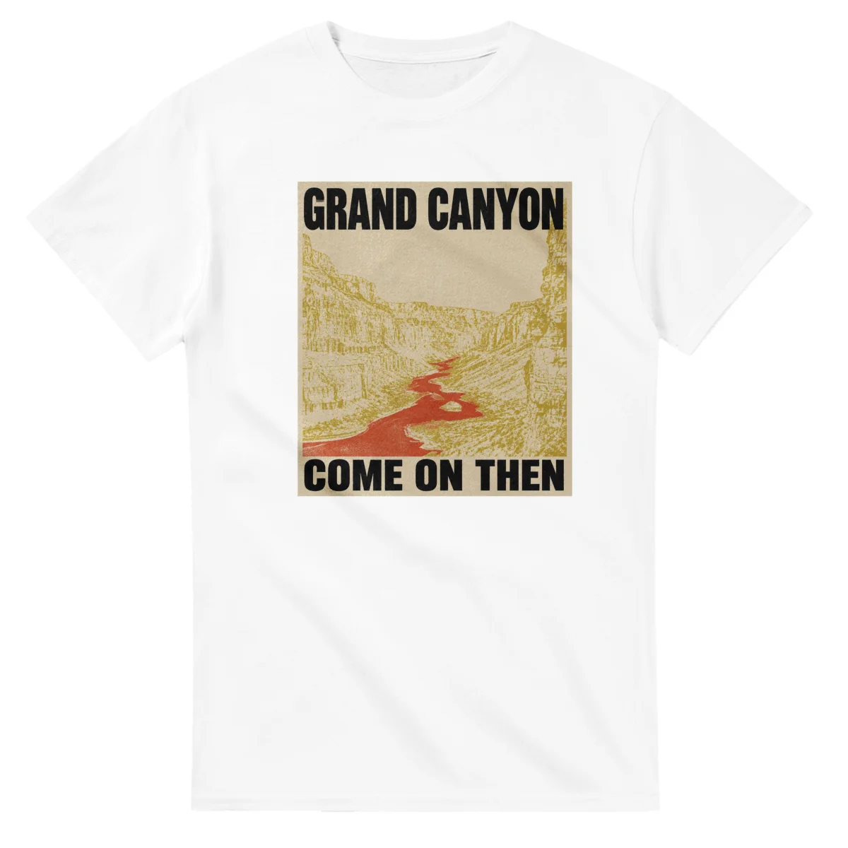Two-colour scenic illustration for Grand Canyon, with the place name and COME ON THEN lettering.