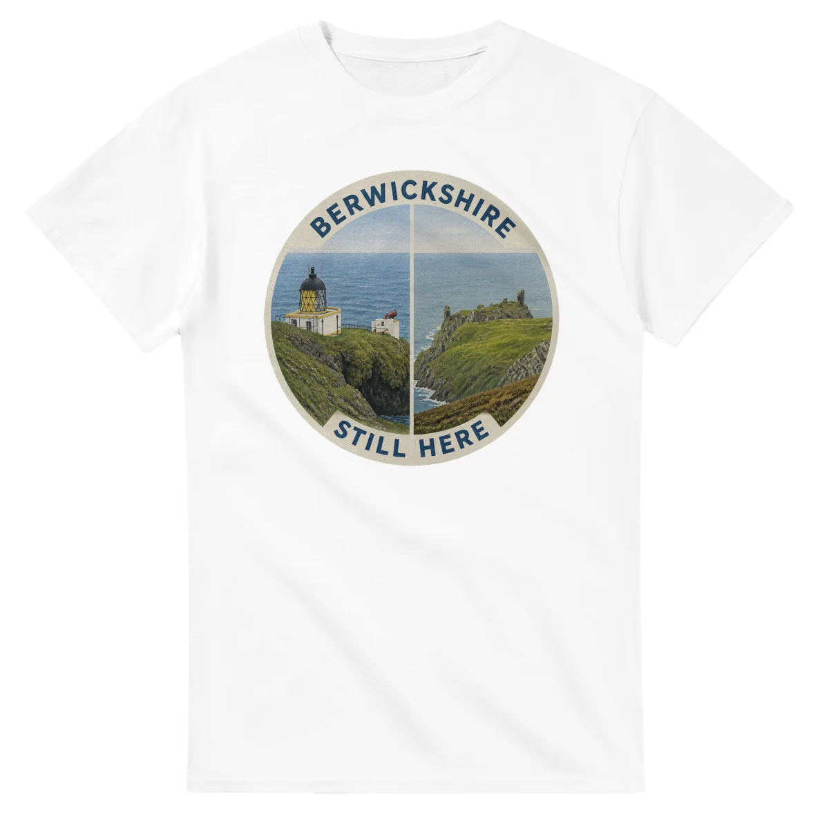 Painted, panelled scenic illustration for Berwickshire, with paired local scenes and the place name in lettering.