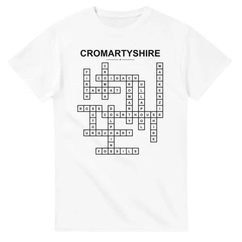 Monochrome crossword sheet for Cromartyshire, with a large place-name heading, a letter grid, and numbered across and down clues.