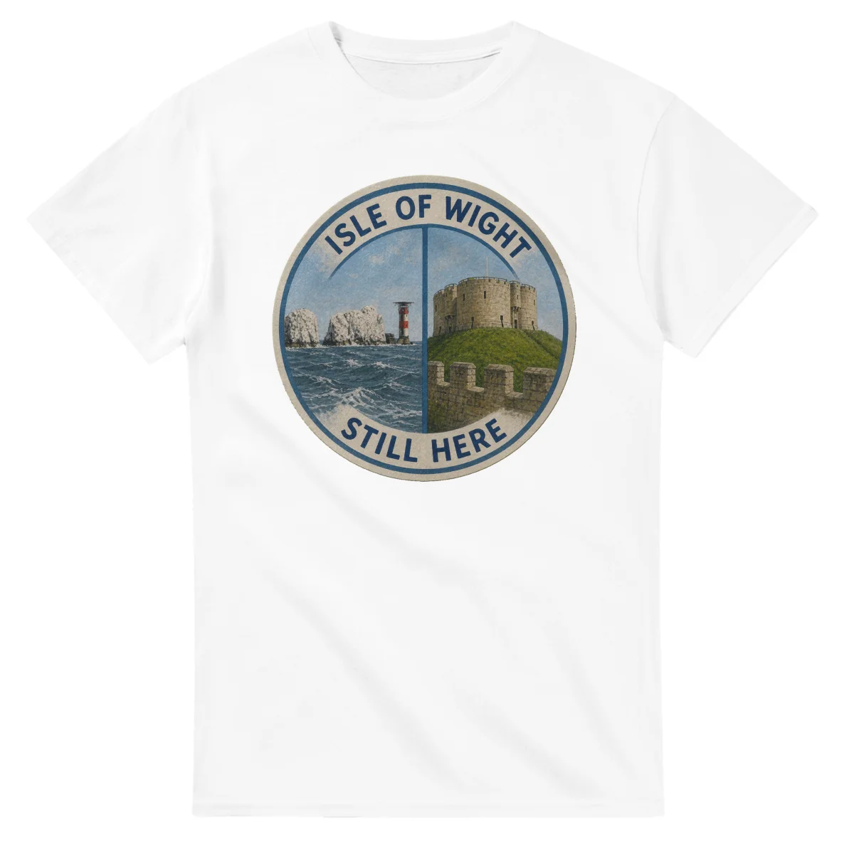 Painted, panelled scenic illustration for Isle of Wight, with paired local scenes and the place name in lettering.