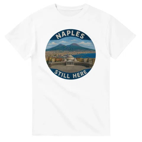 Painted, panelled scenic illustration for Naples, with paired local scenes and the place name in lettering.